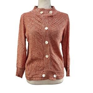 Luca Luca Cotton Knit Textured Sweater High Ribbed Collar Wool Free